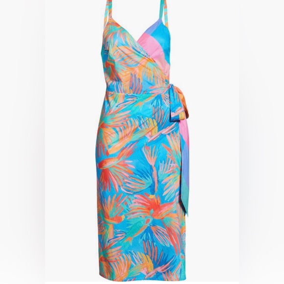 NWT $165 FARM Rio Painted Birds Cotton Cover-Up Dress, BLUE MULTI, Large! - Picture 5 of 6